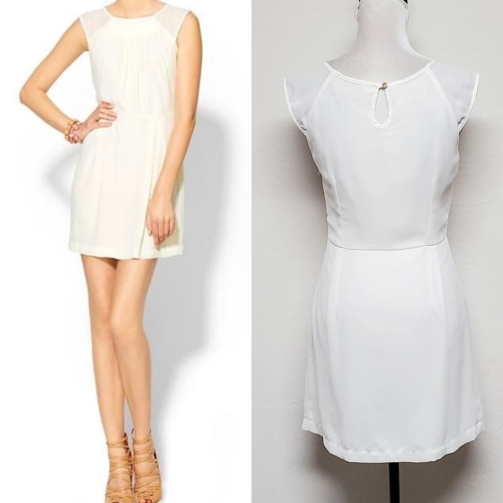 𝅺ANTHROPOLOGIE Skies Are Blue Sunday Stroll Ivory Cap Sleeve Pleated Dress Small